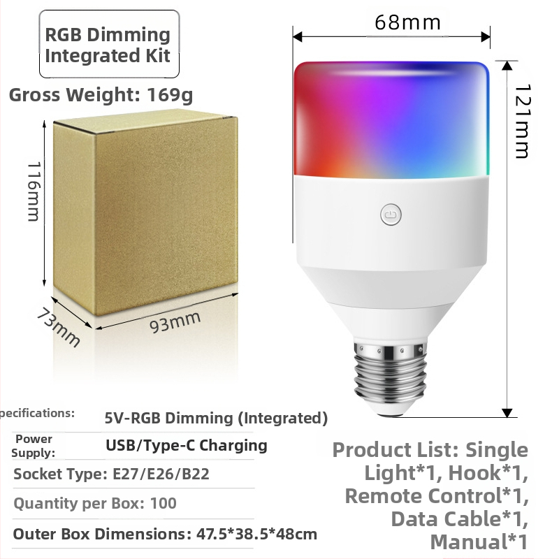 LED nočná lampička s diaľkovým ovládaním, bez kabeláže, nabíjateľná batéria, nastaviteľná jas, 5V, 5W, IP20