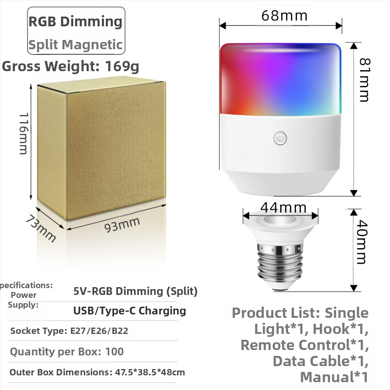 LED nočná lampička s diaľkovým ovládaním, bez kabeláže, nabíjateľná batéria, nastaviteľná jas, 5V, 5W, IP20