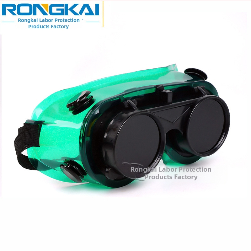 Zváracie okuliare Rongkai, model Double-reverse, s nastaviteľným rámom, W5 polykarbonátový filter v PVC ráme, hrúbka šošovky ~2,3 mm, anti-glare ochrana