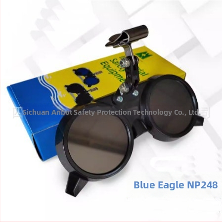 Blue Eagle NP248 Flip-up okuliare zliatiny pre metalurgiu, prachotesné a nárazuvzdorné, šošovky 1,0 mm priehľadné + 2,0 mm filter #5, ANSI EN166 EN170