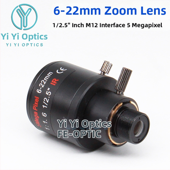 Зум обектив с ръчен зум и заключване, 6-22 мм, M12 интерфейс, F1.6, формат 1/2.5-инчов сензор, минимално фокусно разстояние 0.3 м