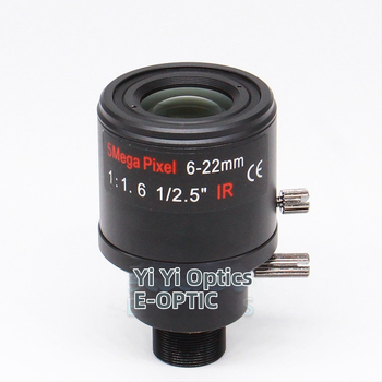 Зум обектив с ръчен зум и заключване, 6-22 мм, M12 интерфейс, F1.6, формат 1/2.5-инчов сензор, минимално фокусно разстояние 0.3 м