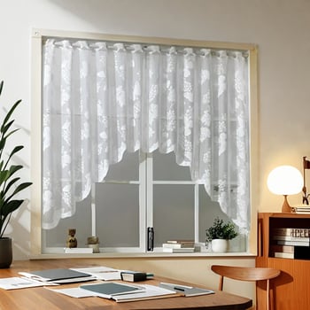 Завеса за врата с дантелено тъкане в дизайн пеперуда-цвете, полиестер, филтърна функция, модерен стил