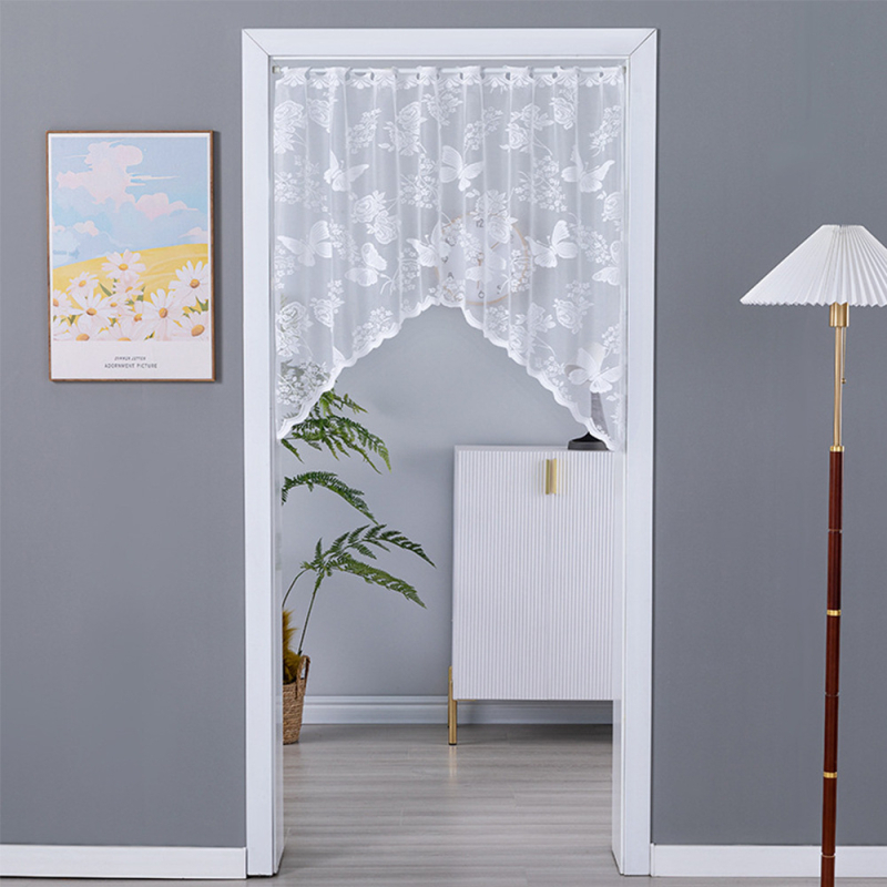 Завеса за врата с дантелено тъкане в дизайн пеперуда-цвете, полиестер, филтърна функция, модерен стил