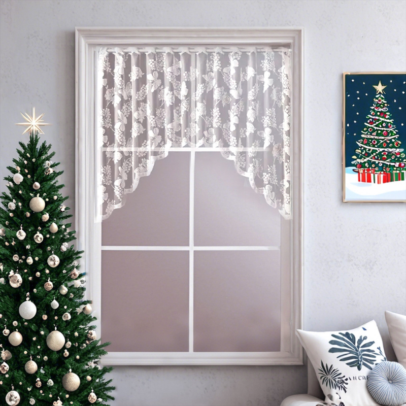 Завеса за врата с дантелено тъкане в дизайн пеперуда-цвете, полиестер, филтърна функция, модерен стил