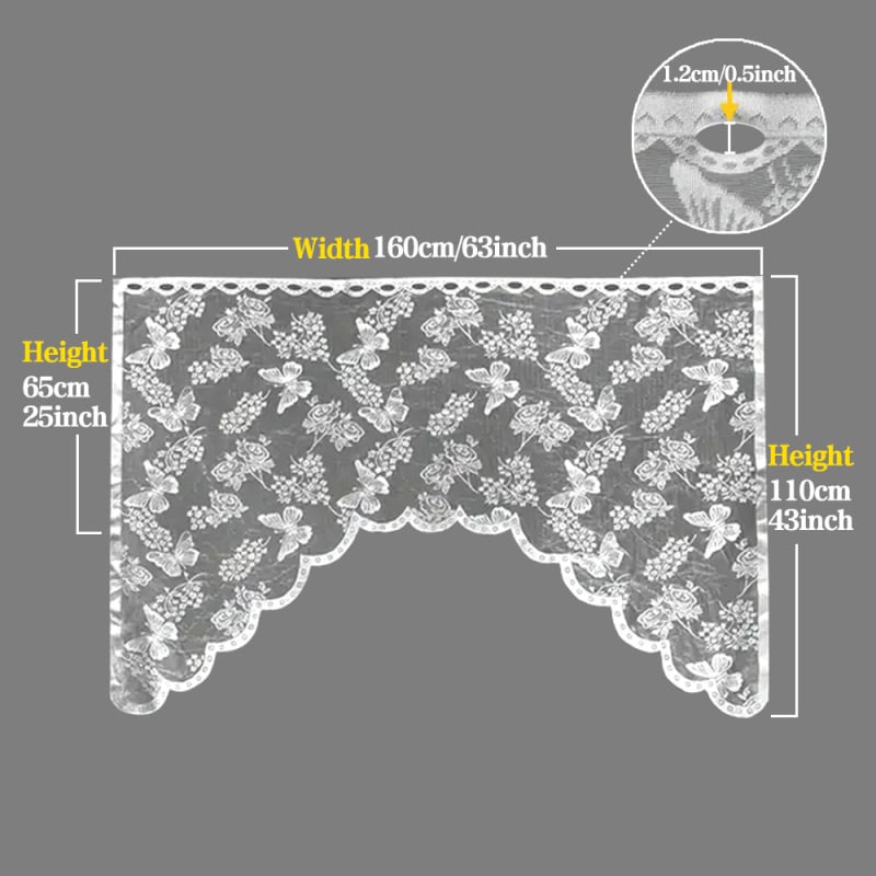 Завеса за врата с дантелено тъкане в дизайн пеперуда-цвете, полиестер, филтърна функция, модерен стил