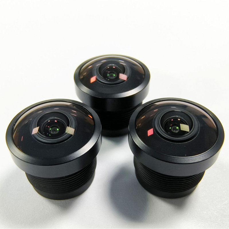 Обектив рибешко око за автомобилна камера, фиксиран фокус, 200° широк ъгъл, 1.83 мм фокусно разстояние, максимална бленда f/2.8, филтър Ø14, конектор M12×P0.5, структура 6G+IR