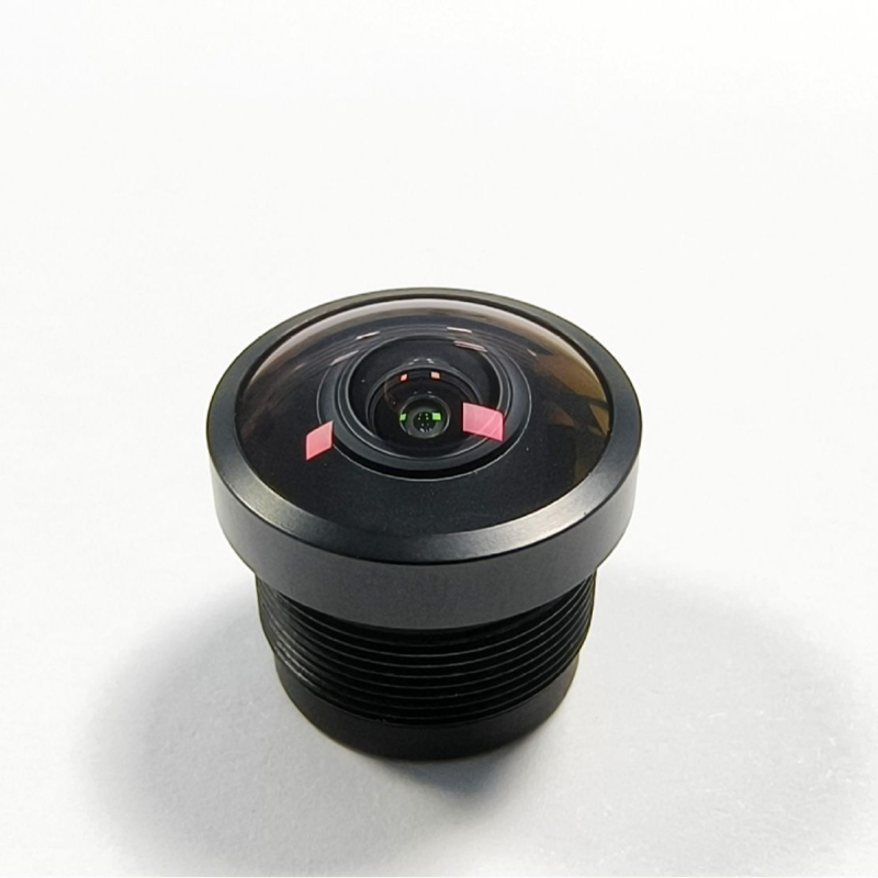 Обектив рибешко око за автомобилна камера, фиксиран фокус, 200° широк ъгъл, 1.83 мм фокусно разстояние, максимална бленда f/2.8, филтър Ø14, конектор M12×P0.5, структура 6G+IR