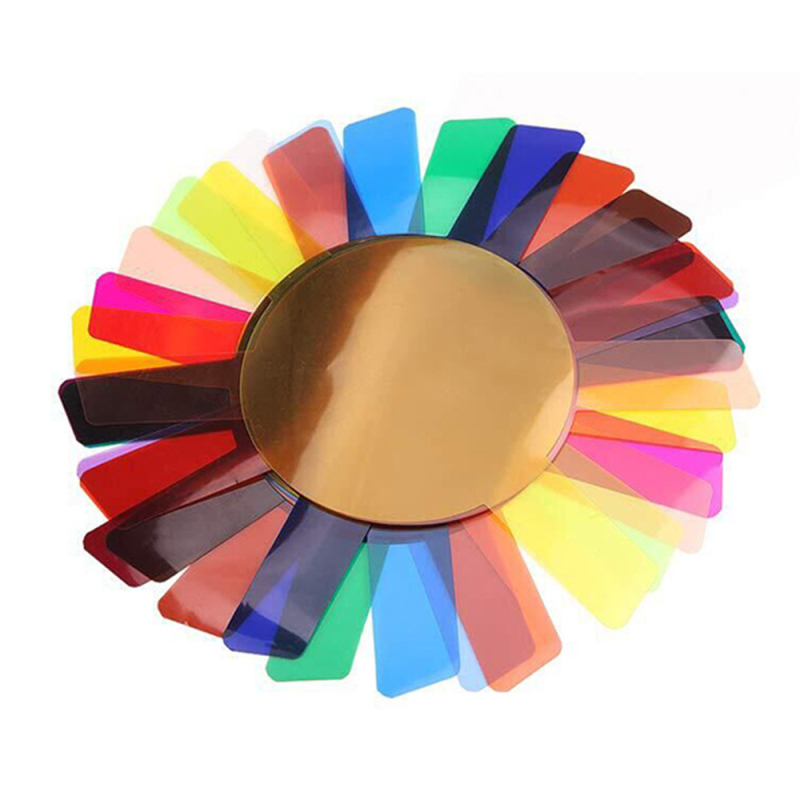 Αξεσουάρ φλας – σετ από 12 κυκλικούς φίλτρων χρώματος; υλικό PVC; καθολική συμβατότητα; βάρος 0,05 kg