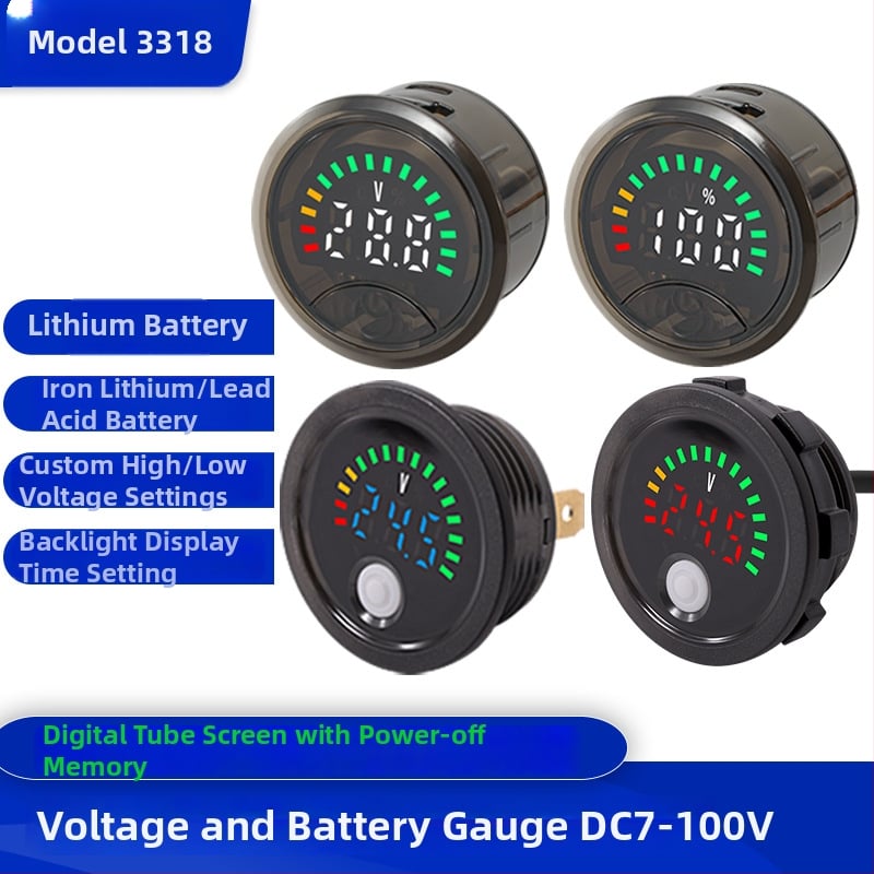 TEKIVI Цифров DC волтметър 7–100 V за електрически превозни средства и батерии (литиеви и оловно-киселинни), работи от -10°C до 65°C