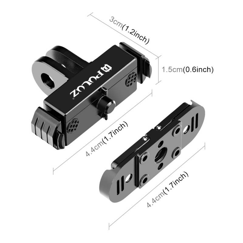 PU720 Bază cu eliberare rapidă pentru GoPro HERO12/11 Mini/10/9 — aliaj de aluminiu, magnetic, încărcare maximă <2 kg, greutate 0.049 kg