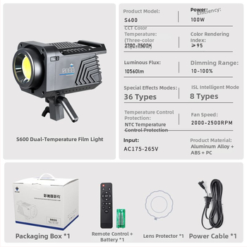 Wolfgang S600 Štúdio osvetlenie pre fotografovanie, 100W, hliníková zliatina + ABS + PC, nastaviteľná teplota farieb, univerzálne použitie
