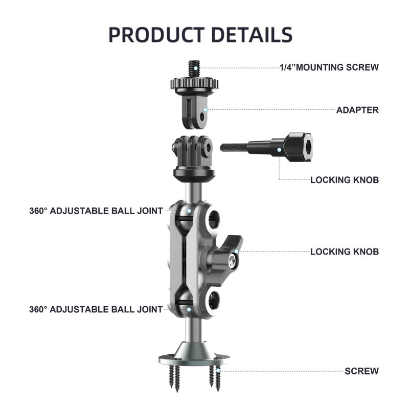 Stalak za kameru za zid s univerzalnim 1/4-inčnim vijčanim sučeljem, aluminijska legura