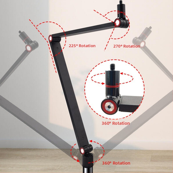 Проекторна скоба със 1/4-инчова резба гимбал, въглеродна стомана, работна височина 155 cm, диаметър на тръбата 25 mm, 4 съединителя, тегло 2.4 kg