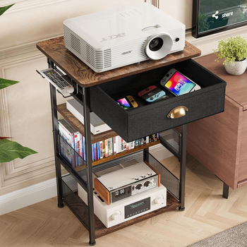 Ράφι κονσολών παιχνιδιών με δύο γάντζους, μεταλλικός πύργος τεσσάρων επιπέδων με συρτάρια και πολυεπίπεδη αποθήκευση – απαιτείται συναρμολόγηση