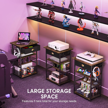 Ράφι κονσολών παιχνιδιών με δύο γάντζους, μεταλλικός πύργος τεσσάρων επιπέδων με συρτάρια και πολυεπίπεδη αποθήκευση – απαιτείται συναρμολόγηση