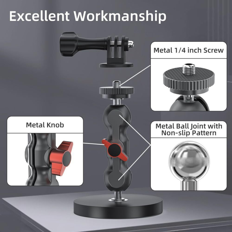 Autós tartó sportkamerához mágneses rögzítéssel, alumínium ötvözet, 360° függőleges és vízszintes forgás, 210 g, univerzális kompatibilitás