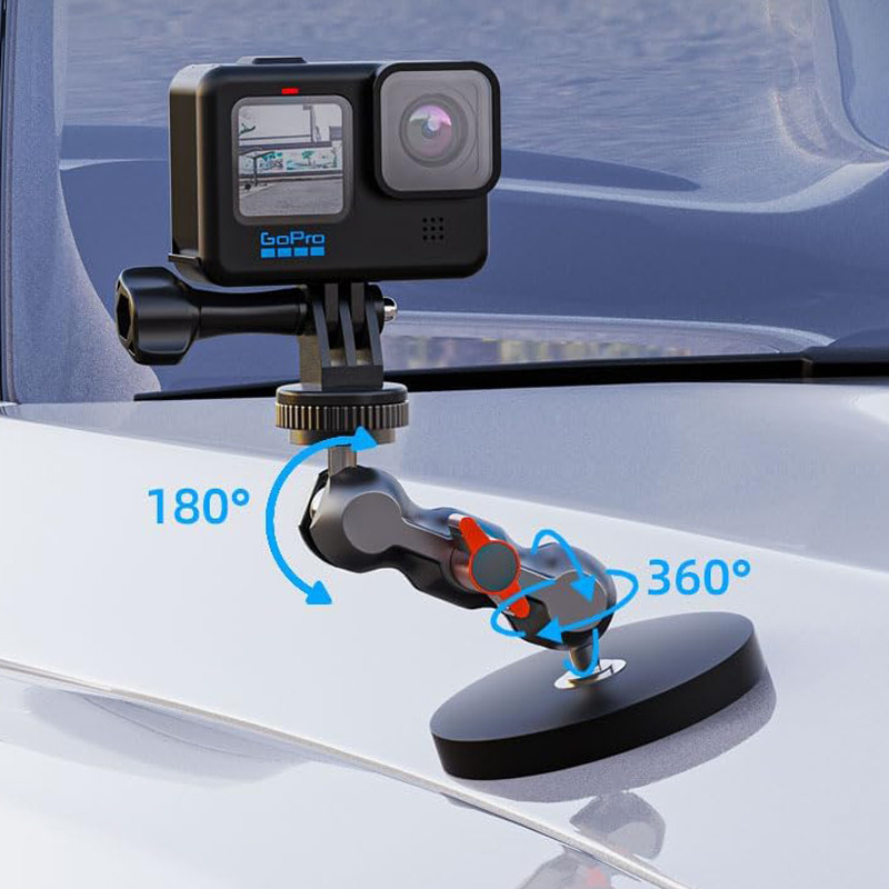 Autós tartó sportkamerához mágneses rögzítéssel, alumínium ötvözet, 360° függőleges és vízszintes forgás, 210 g, univerzális kompatibilitás