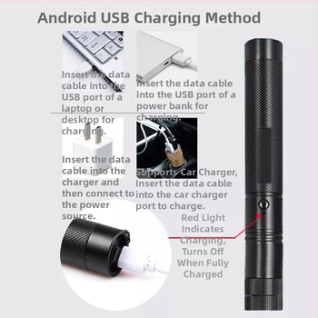 Фенер с лазерен указател и USB презареждане (50W лазер, 5800mAh батерия, въртене на 360°, обхват над 500 м)