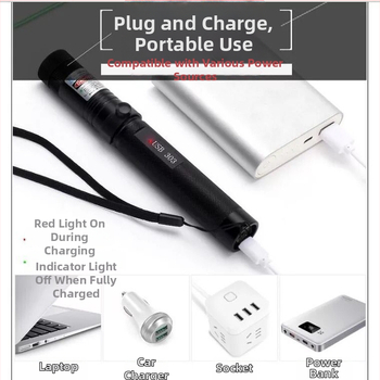 Фенер с лазерен указател и USB презареждане (50W лазер, 5800mAh батерия, въртене на 360°, обхват над 500 м)