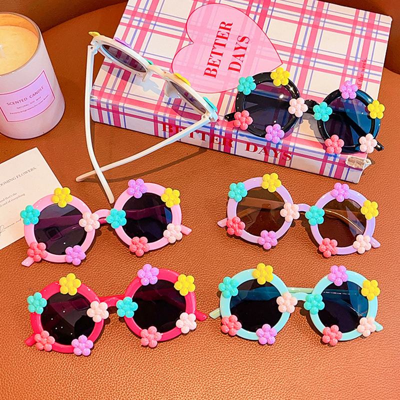 Vaikų saulės akiniai, apvalus gėlių rašto rėmas, poliarizuoti UV380, klipu rėmas, 2025 pavasaris