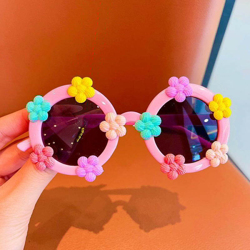 Vaikų saulės akiniai, apvalus gėlių rašto rėmas, poliarizuoti UV380, klipu rėmas, 2025 pavasaris