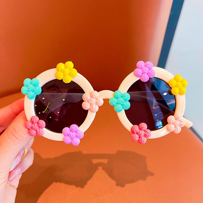 Vaikų saulės akiniai, apvalus gėlių rašto rėmas, poliarizuoti UV380, klipu rėmas, 2025 pavasaris