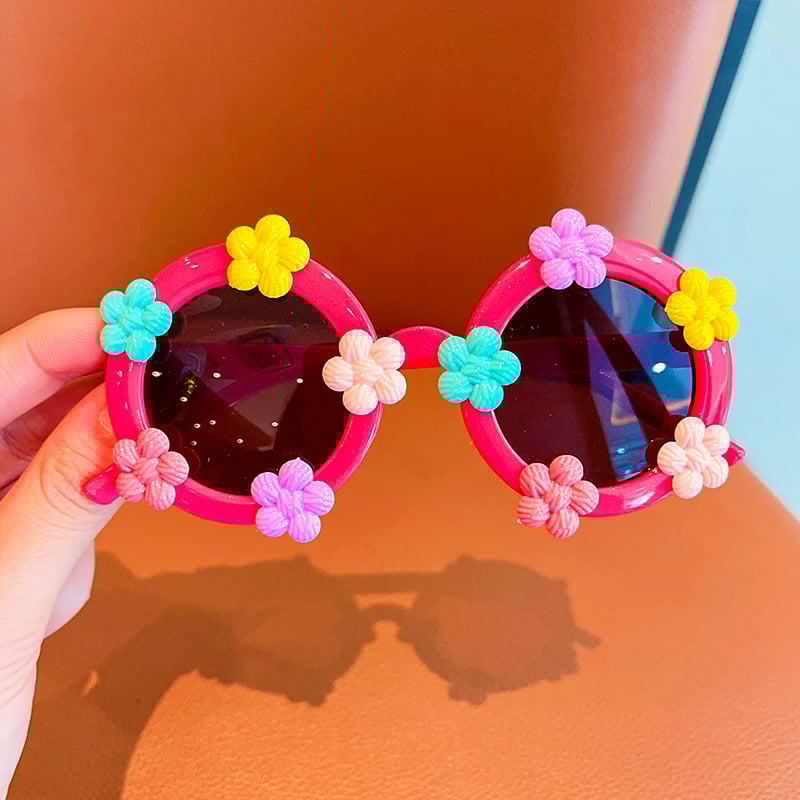 Vaikų saulės akiniai, apvalus gėlių rašto rėmas, poliarizuoti UV380, klipu rėmas, 2025 pavasaris