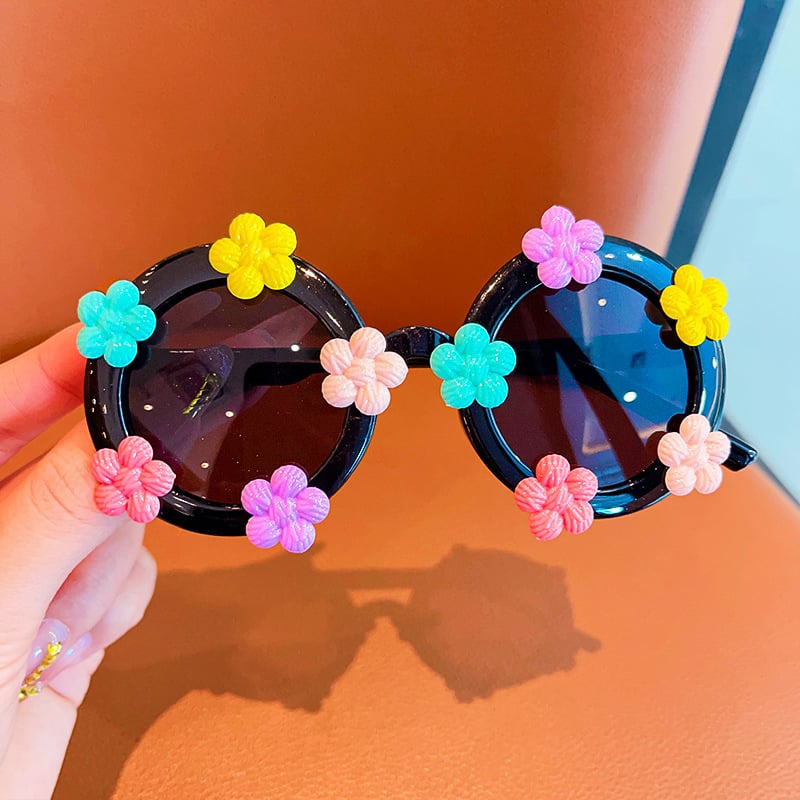 Vaikų saulės akiniai, apvalus gėlių rašto rėmas, poliarizuoti UV380, klipu rėmas, 2025 pavasaris
