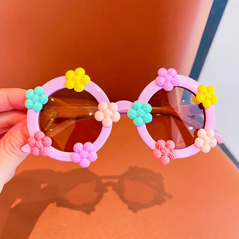 Vaikų saulės akiniai, apvalus gėlių rašto rėmas, poliarizuoti UV380, klipu rėmas, 2025 pavasaris