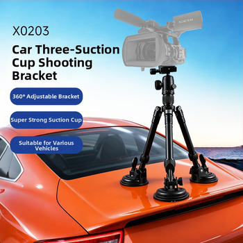 Automobilski nosač s tri usisne čašice za krov, prednji i stražnji poklop i sunroof — Hongwei X0203, aluminijska legura, nosivost 25 kg, kompatibilan s DSLR/kamerom/telefonom/kamerom akcije