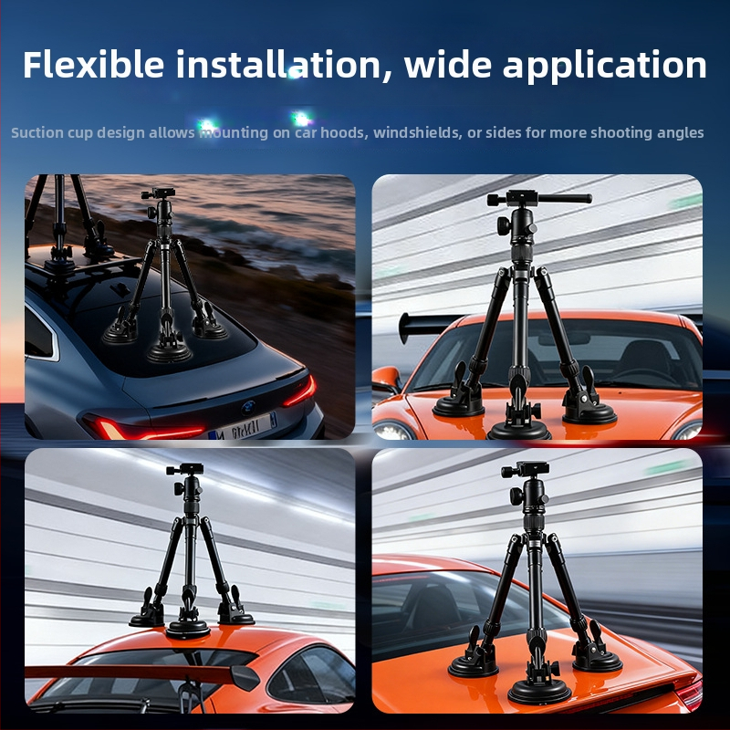 Automobilski nosač s tri usisne čašice za krov, prednji i stražnji poklop i sunroof — Hongwei X0203, aluminijska legura, nosivost 25 kg, kompatibilan s DSLR/kamerom/telefonom/kamerom akcije