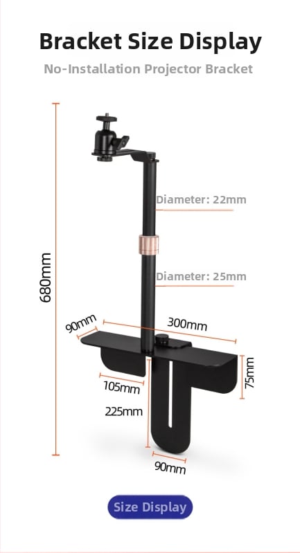 Κρυφό στήριγμα προβολέα για κομοδίνο/καναπέ, μεταλλική πλατφόρμα παν-κλίση, ρυθμιζόμενο