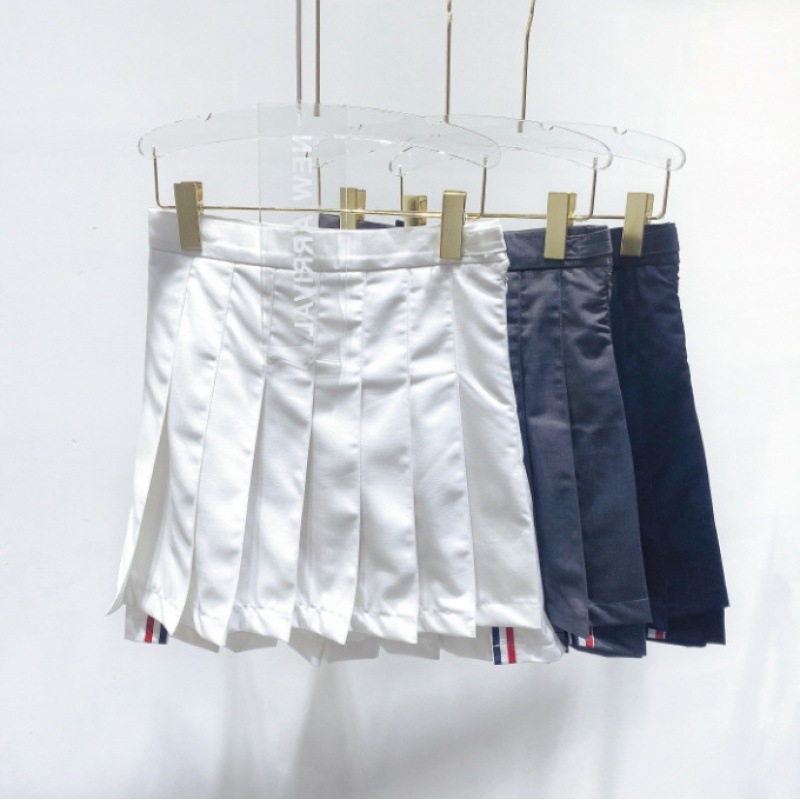 Suknja kratka plisirana u sveučilišnom stilu, visoki struk, kolage/šav, tkanina od pamuka-mješavine s vlaknima poliester, ljeto 2022.
