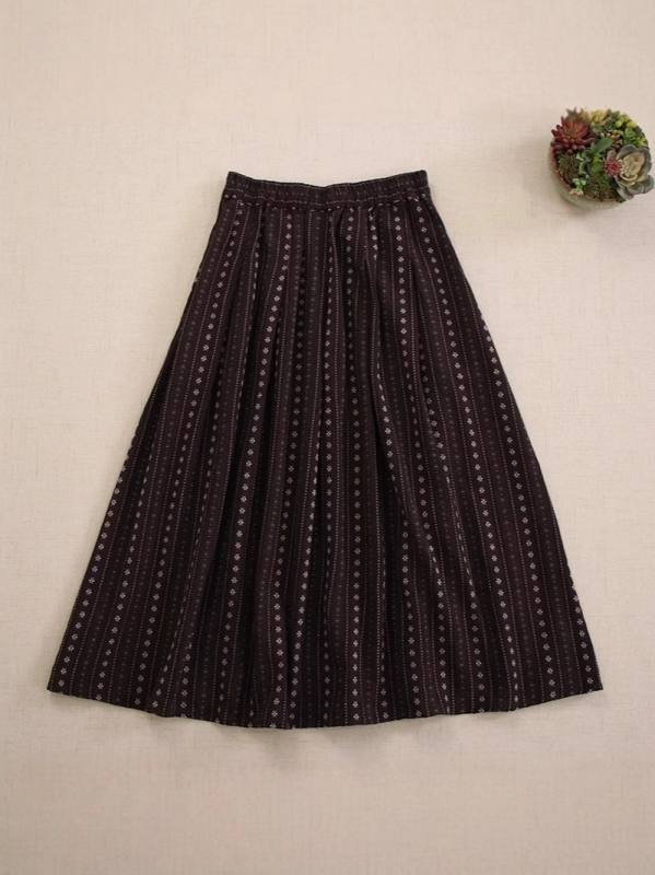 Ženska midi suknja A-kroja s jacquard floralnim uzorkom, elastičan pojas, slobodan kroj, Mori stil