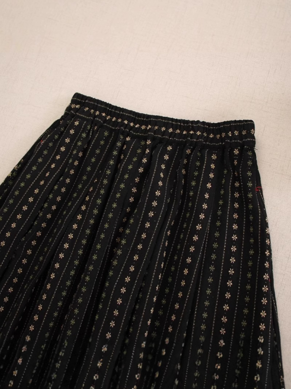 Ženska midi suknja A-kroja s jacquard floralnim uzorkom, elastičan pojas, slobodan kroj, Mori stil