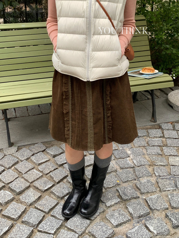 You Think Dombor mintázatú pamut midi szoknya - Típus A, Retro stílus, 90-95% pamut, Mikroelasztikus