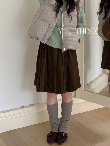 You Think Dombor mintázatú pamut midi szoknya - Típus A, Retro stílus, 90-95% pamut, Mikroelasztikus