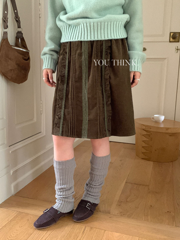 You Think Dombor mintázatú pamut midi szoknya - Típus A, Retro stílus, 90-95% pamut, Mikroelasztikus