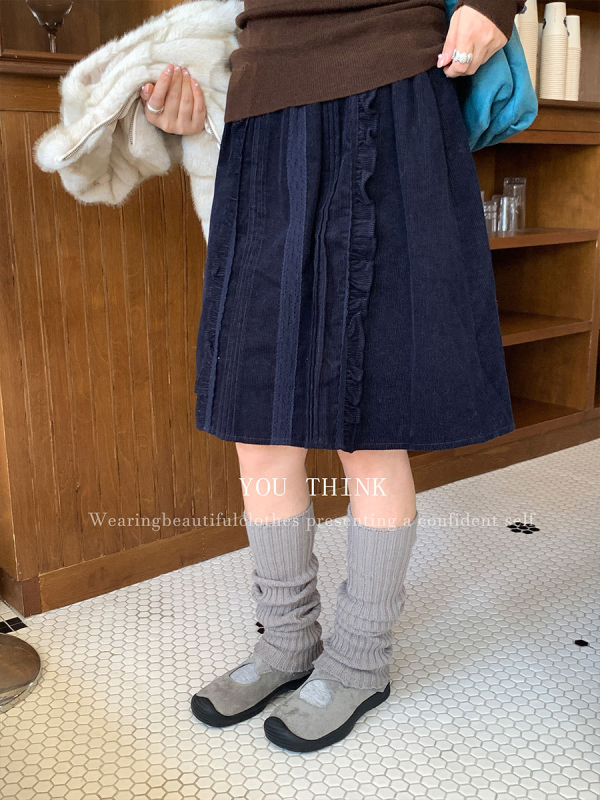 You Think Dombor mintázatú pamut midi szoknya - Típus A, Retro stílus, 90-95% pamut, Mikroelasztikus