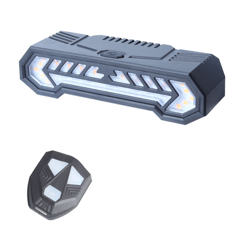 Велосипедна проекционна задна светлина с USB-C зареждане, вградена 1200mAh батерия, монтаж с ластик – ляв/десен сигнал за завой