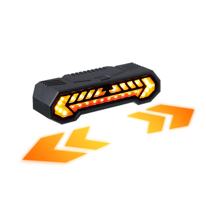Велосипедна проекционна задна светлина с USB-C зареждане, вградена 1200mAh батерия, монтаж с ластик – ляв/десен сигнал за завой
