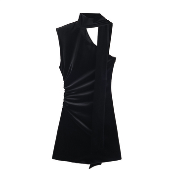 Midi suede haljina bez rukava s halter vratom, uzorak, poliester 50–70%