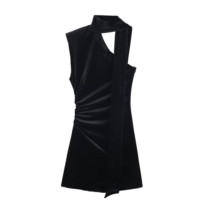 Midi suede haljina bez rukava s halter vratom, uzorak, poliester 50–70%