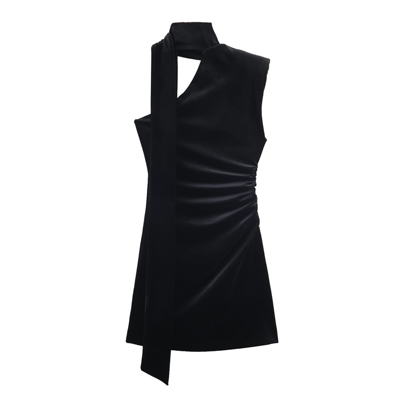 Midi suede haljina bez rukava s halter vratom, uzorak, poliester 50–70%
