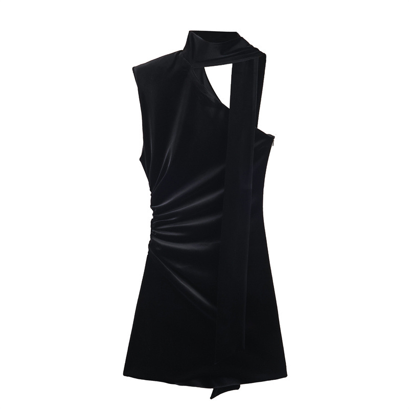 Midi suede haljina bez rukava s halter vratom, uzorak, poliester 50–70%