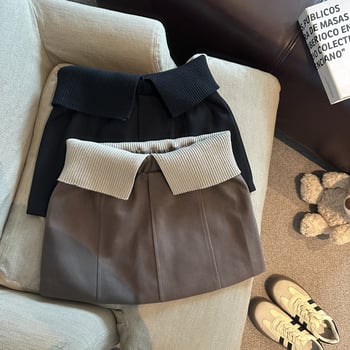 Formázó kötött színblokkolt rövid szoknya gyapjúból, szoros fazon, 2025 ősz, magas rugalmasság, mindennapi japán-koreai stílus