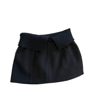 Formázó kötött színblokkolt rövid szoknya gyapjúból, szoros fazon, 2025 ősz, magas rugalmasság, mindennapi japán-koreai stílus