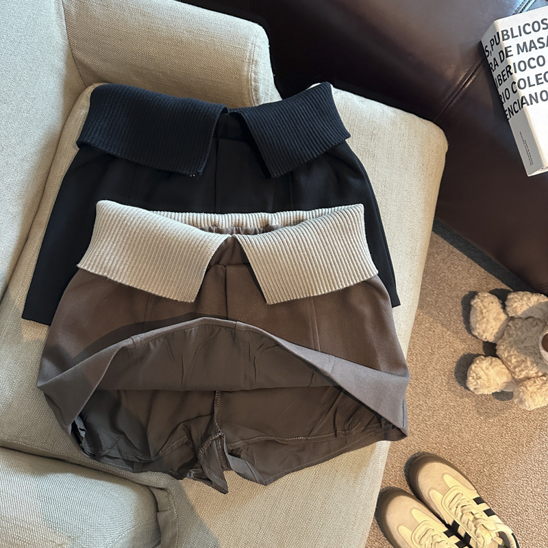 Formázó kötött színblokkolt rövid szoknya gyapjúból, szoros fazon, 2025 ősz, magas rugalmasság, mindennapi japán-koreai stílus