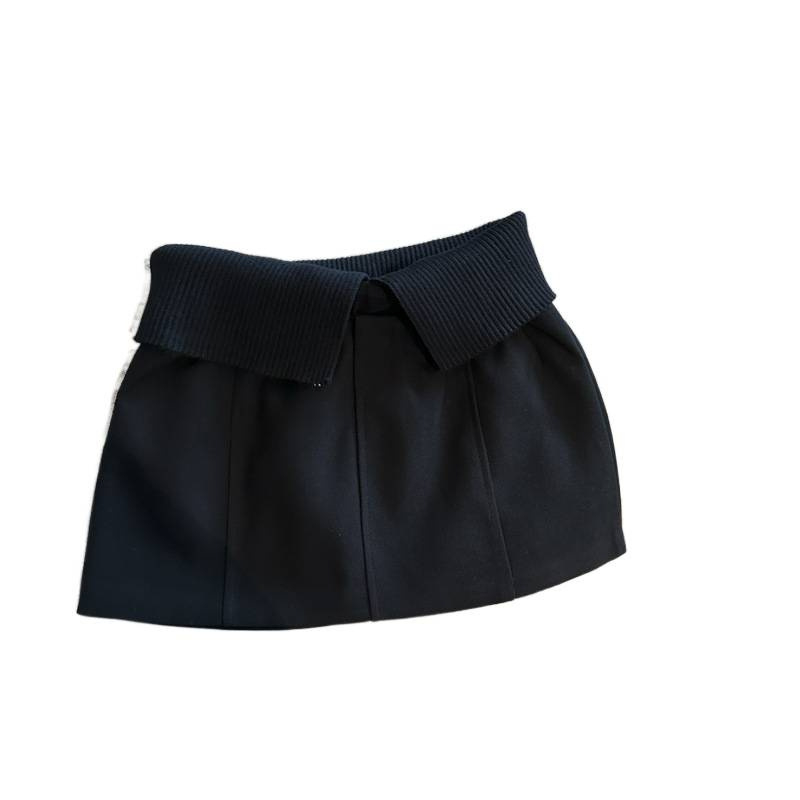 Formázó kötött színblokkolt rövid szoknya gyapjúból, szoros fazon, 2025 ősz, magas rugalmasság, mindennapi japán-koreai stílus